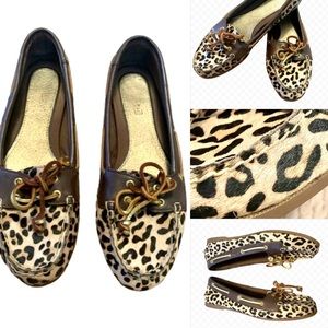 Sperry leopard print boat shoes pony Hair Topsiders 7.5 M animal print trendy